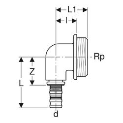 Geberit Mepla Anschlusswinkel 90 Grad für UP-Spülkasten, d 20mm, Rp 1/2″, Rotguss bl... GEBERIT-602276005 4025416687207 (Abb. 1)