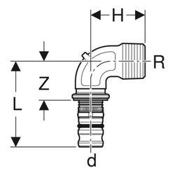 Geberit Mepla Übergangsbogen 90 Grad mit Außengewinde, d 26mm, R 1″, Rotguss bleifre... GEBERIT-603254005 4025416679363 (Abb. 1)