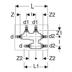 Geberit Mepla Kreuzungs-T-Stück mit Dämmbox, CW617N, d 26mm, d1 16mm, d2 20mm... GEBERIT-613312005 4025416678809 (Abb. 1)