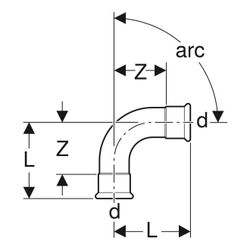 Geberit Mapress C-Stahl Bogen 90 Grad, Außendurchmesser 88,9mm... GEBERIT-20110 4024723201106 (Abb. 1)