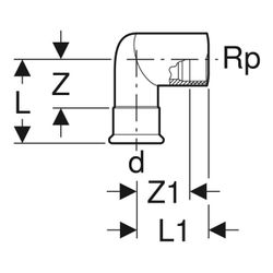 Geberit Mapress Therm Übergangswinkel 90 Grad mit Innengewinde D 28mm, Rp 1/2"... GEBERIT-43807 4064746036477 (Abb. 1)