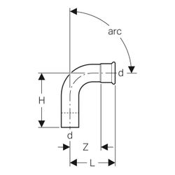 Geberit Mapress Edelstahl Bogen mit Einschubende, 90 Grad, Außendurchmesser 108mm... GEBERIT-33311 4024723333111 (Abb. 1)