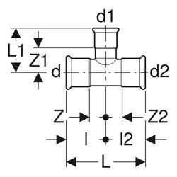 Geberit Mapress Edelstahl T-Stück reduziert d 108mm, d1 42mm, d2 108mm... GEBERIT-31247 4024723312475 (Abb. 1)