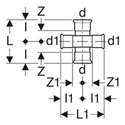 Geberit Mapress C-Stahl Kreuzstück reduziert, abgesetzt d 18mm, d1 15mm... GEBERIT-21505 4024723215059 (Abb. 1)