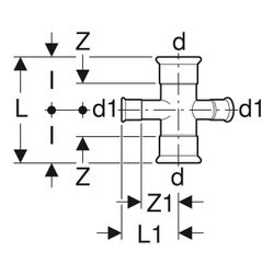 Geberit Mapress Kupfer Kreuzstück 30 Grad reduziert d 18mm, d1 15mm... GEBERIT-61404 4024723614043 (Abb. 1)