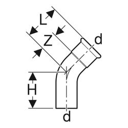Geberit Mapress C-Stahl Bogen mit Einschubende 45 Grad, Außendurchmesser 108mm... GEBERIT-20711 4024723207115 (Abb. 1)