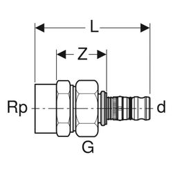 Geberit Mepla Übergangsverschraubung mit Innengewinde, d 40mm, Rp 1 1/2″, Rotguss bl... GEBERIT-605596005 4025416680277 (Abb. 1)