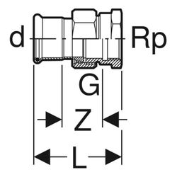 Geberit Mapress Kupfer Übergangsverschraubung mit Innengewinde, d 54mm, Rp 2″, Rotguss b... GEBERIT-65488 4024723654889 (Abb. 1)