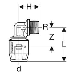 Geberit PushFit Übergangsbogen 90 Grad mit Außengewinde, d 20mm, R 1/2", Rotguss ble... GEBERIT-651241001 4025416726661 (Abb. 1)