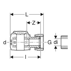 Geberit FlowFit Anschluss gerade, mit Überwurfmutter bleifreie Siliziumbronze, d 16m... GEBERIT-619490221 4025416602118 (Abb. 1)