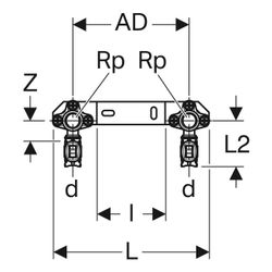 Geberit FlowFit Anschlusswinkel 90 Grad vormontiert, zweifach, abgewinkelt, d 16mm, ... GEBERIT-619690001 4025416602644 (Abb. 1)