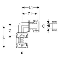 Geberit FlowFit Übergangsbogen 90 Grad mit Überwurfmutter bleifreie Siliziumbronze, ... GEBERIT-620686001 4025410051899 (Abb. 1)