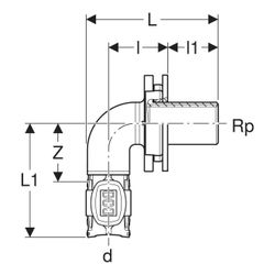 Geberit FlowFit Bogenwanddurchführung 90 Grad d 20mm, Rp 1/2″... GEBERIT-620804001 4025410705839 (Abb. 1)
