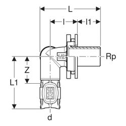 Geberit FlowFit Eckwanddurchführung 90 Grad d 20mm, Rp 1/2″... GEBERIT-620823001 4025410705891 (Abb. 1)