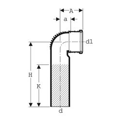 Geberit Silent db20 Anschlussbogen 90 Grad verlängert, mit kleinem Radius d 90mm, d1... GEBERIT-308883141 4025416151364 (Abb. 1)