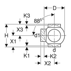Geberit PE Kugelabzweig 88,5 Grad zweifach, Anschlüsse 90 Grad versetzt d 110mm, d1 ... GEBERIT-367335161 4025416031321 (Abb. 1)