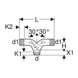 Geberit PE Hosenabzweig 2x90 Grad mit langen Schenkeln d 110mm, d1 110mm... GEBERIT-367458161 4025416031482 (Abb. 1)