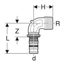 Geberit Mepla Übergangsbogen 90° mit Außengewinde Außendurchmesser 26mm... GEBERIT-603254005 4025416679363 (Abb. 1)