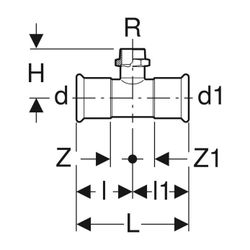 Geberit Mapress Edelstahl T-Stück mit Außengewinde d 28mm, R 1″, d1 28mm... GEBERIT-31461 4024723314615 (Abb. 1)