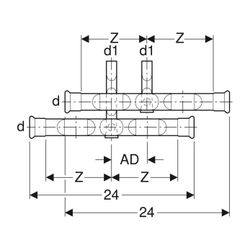 Geberit Mapress C-Stahl Set Anschluss-T-Stück für Vor-und Rücklauf Außendurchmesser 15mm... GEBERIT-24002 4024723240020 (Abb. 1)