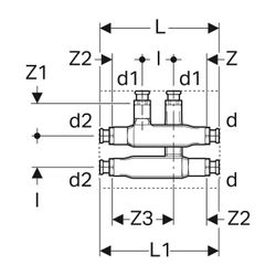 Geberit Mapress Kreuzungs-T-Stück mit Dämmbox CC752S, d 15mm, d1 15mm, d2 15mm... GEBERIT-63113 4024723631132 (Abb. 1)