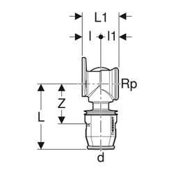 Geberit PushFit Eckanschlusswinkel 90 Grad CW617N, d 20mm, Rp 1/2″, L1 3,6cm... GEBERIT-651295001 4025416957997 (Abb. 1)