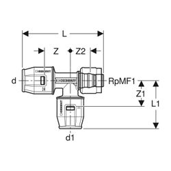 Geberit PushFit Übergangs-T-Stück mit MasterFix, Abzweig, d 20mm, d1 20mm, Rotguss b... GEBERIT-651503001 4025416280873 (Abb. 1)