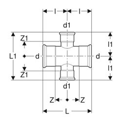 Geberit Mapress C-Stahl Kreuzstück reduziert, d 88,9mm, d1 28mm... GEBERIT-21130 4024723211303 (Abb. 1)