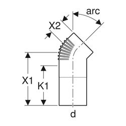 Geberit Silent db20 Bogen 45 Grad mit langem Schenkel Außendurchmesser 90mm... GEBERIT-308014141 4025410738172 (Abb. 1)