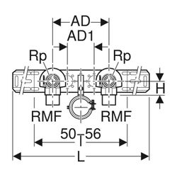 Geberit Anschlusswinkel 90 Grad mit Außengewinde MF 1/2" vorm. 2x Ablaufrohrs. RMF 1... GEBERIT-632871002 4025410760227 (Abb. 1)