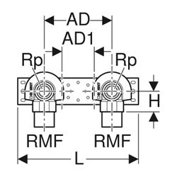 Geberit Anschlusswinkel 90 Grad mit Außengewinde MF 1/2", vormontiert, zweifach AD 1... GEBERIT-632863002 4025410760111 (Abb. 1)