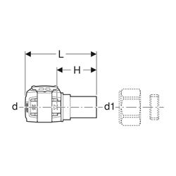 Geberit FlowFit Übergang auf Kupferrohr-Klemmringverschraubung, d 25mm, d1 22mm... GEBERIT-620722001 4025416629993 (Abb. 1)