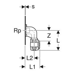 Geberit FlowFit Set Anschlusswinkel 90 Grad zweifach Bleifreier, d 16mm, Rp 1/2″, L1... GEBERIT-619620001 4025416602309 (Abb. 1)