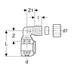 Geberit FlowFit Übergangswinkel 90 Grad mit Klemmringverschraubung Bleifreier, d 20m... GEBERIT-620701001 4025416629917 (Abb. 1)