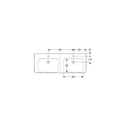 Geberit Renova Plan Doppelwaschtisch, Breite 130cm, Tiefe 48cm, Hahnloch mittig, ohn... GEBERIT-501711001 4025410868305 (Abb. 1)