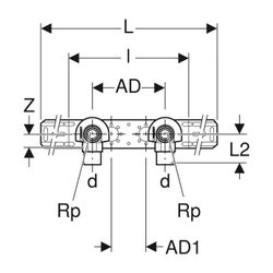 Geberit FlowFit Anschlusswinkel 90 Grad vorm. zweifach abgesetzt d 20mm Rp 1/2″ L1 5... GEBERIT-619651001 4025416602521 (Abb. 1)