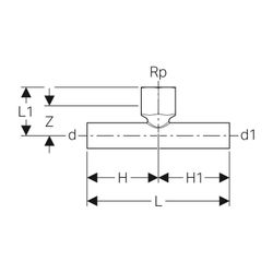 Geberit Mapress C-Stahl T-Stück mit Innengewinde, Einschubenden d 35mm, Rp 1/2″, d1 35mm... GEBERIT-21344 4024723213444 (Abb. 1)