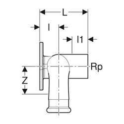 Geberit Mapress Kupfer Doppelanschlusswinkel 90 Grad, d 15mm, Rp 1/2″, d1 15mm, L1 5cm, ... GEBERIT-63462 4024723634621 (Abb. 1)
