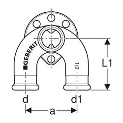 Geberit Mapress Kupfer Doppelanschlusswinkel 90 Grad, d 15mm, Rp 1/2″, d1 15mm, L1 5cm, ... GEBERIT-63462 4024723634621 (Abb. 1)