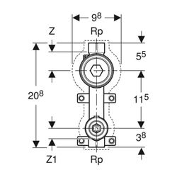 Geberit Wasserzählerstrecke mit Unterputz-Kugelhahn, Rp 3/4″, PN 10 bar, Rotguss ble... GEBERIT-616003001 4025416594529 (Abb. 1)