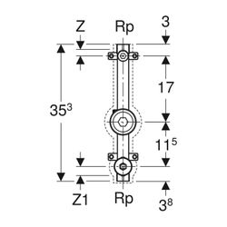 Geberit Wasserzählerstrecke mit UP-Kugelhahn, Anschluss-T-Stück, Rp 3/4″, Rp1 1/2″, ... GEBERIT-616002001 4025416594512 (Abb. 1)