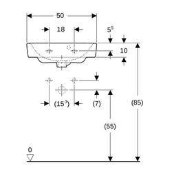 Geberit Renova Plan Handwaschbecken mit asymmetrischem Überlauf, 50x16,5x38cm, Hahnl... GEBERIT-501628001 4025410858313 (Abb. 1)