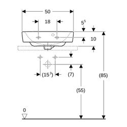 Geberit Renova Plan Aufsatzhandwaschbecken, asymmetrischem Überl. B 50cm T 38cm Hahn... GEBERIT-501719008 4025410868480 (Abb. 1)