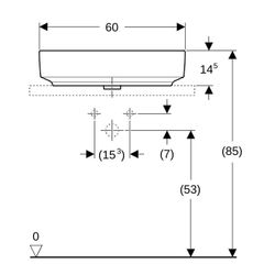 Geberit VariForm Aufsatzwaschtisch rechteckig, Hahnlochbank, B 60cm T 45cm Hahnloch ... GEBERIT-500781002 4025416303152 (Abb. 1)