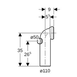 Geberit Anschlussbogen 90 Grad mit Zusatzanschluss links Außendurchmesser 110mm, Alp... GEBERIT-152616111 4025416019381 (Abb. 1)