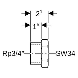 Geberit Kappe mit Innengewinde, Rp 3/4", 34mm, Messing, 612481001... GEBERIT-612481001 4025416045113 (Abb. 1)