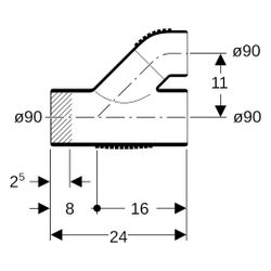 Geberit Parallelabzweig Silent-db20 45 Grad, 90mm, PE-S2, Schwarz, 308081141... GEBERIT-308081141 4025416084617 (Abb. 1)