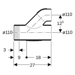 Geberit Parallelabzweig Silent-db20 45 Grad, DN 100, 110mm, PE-S2, Schwarz, 31010114... GEBERIT-310101141 4025416085157 (Abb. 1)
