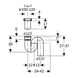 Geberit Geruchsverschluss für Hock-WC Abgang horizontal Außendurchmesser 110mm, Schw... GEBERIT-167733161 4025416024651 (Abb. 1)