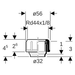Geberit PE Gewindestutzen mit Schraubkappe Außendurchmesser 32mm, D 5,6cm, H 4,5cm, ... GEBERIT-379750161 4025416037095 (Abb. 1)
